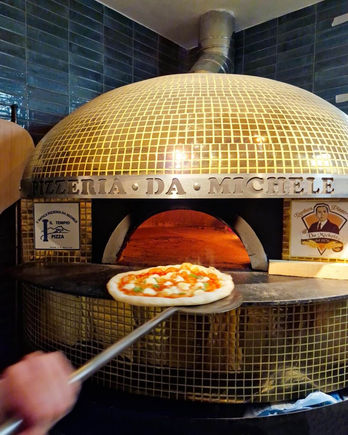 mosaiek stone pizza oven inscribed pizzeria da michele